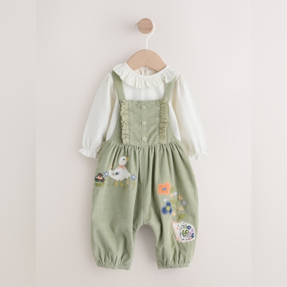 Next Baby Green Embroidered Kids Overalls